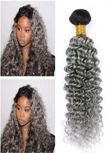 Dark Root 1BGrey Ombre Brazilian Human Hair Extensions 3Pcs Deep Wave Silver Grey Ombre Virgin Remy Human Hair Bundles Brazilian 5722188