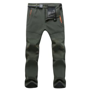 Calças masculinas de lã de inverno calças térmicas outwear casca macia calças casuais femininas grosso estiramento à prova dmilitary água militar tático calças compridas