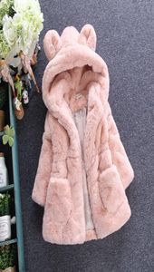 Dzieci Faux Fur Płaszcz Zima nowe dziewczynki Śliczne ucho z kapturem Faux Fur Płaszcz Dzieci polarowe zagęszcza ciepła warstwowa warstwa kreskówka 7520668