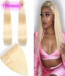 BRAZILIAN VIRGIN Hår 1030 tum 2 buntar med 134 spets frontala babyhår 613 Blond raka hårförlängningar 13x4 Frontals2550367