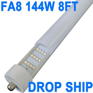 8ft LED-rörljus, T8 LED-glödlampa 8 fot, 144W (300W ekvivalent), enstift FA8 BASE LED-butiksljus, dubbel-sluten kraft, kallvit 6000k, mjölkskåp, AC 85-277V Crestech