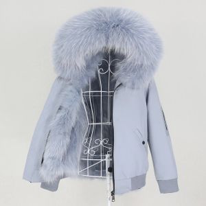 Fur OFTBUY 2022 New Waterproof Bomber Parka Winter Jacket Women Real Fox Fur Coat Natural Fox Raccoon Fur Collar Hood Removable Warm