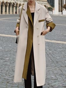 Trench UCXQ Temperamento Contrasto di Colore Irregolare Dentellato Manica Lunga Giacca da Donna Autunno 2023 Nuovo OL Office Lady Trench Coat 23A1973