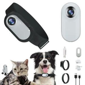 Halsbänder, Haustierhalsband-Kamera, HD 1080p, Mini-Sportkamera mit Bildschirm, Videoaufnahme, kabelloses Outdoor-Kamerahalsband, Sicherheitszubehör für Haustiere und Katzen