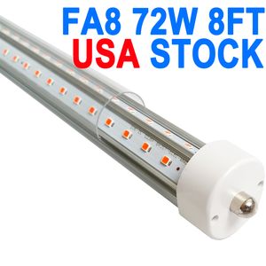 Luz de tubo LED T8 8 pés 72W, base FA8 de pino único, lente transparente, branco frio 6000K 6500K, substituição de tubo fluorescente de alta saída Plug and Play de alta saída crestech