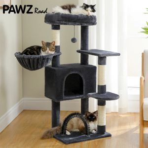 Scratchers H120CM Cat Tree Tower with Self Groomer Sisal Scratching Post Large Condo Perch Stable for Kitten MultiLevel Tower Indoor Grey