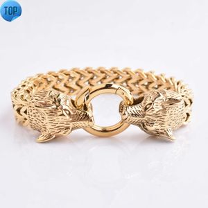 The Hottest Cuban Chain 12mm Tiger Head 18K Gold Stainless Steel Heavy Gothic Chain Cuban Link Bracelet