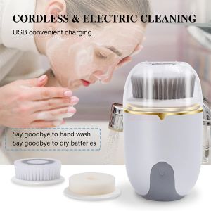 Enheter Ultraljudsansiktningsrengöringsborste Electric Cleansing Face Brush 360 Rotera Automatisk borstmaskin Djupt Clean Tool