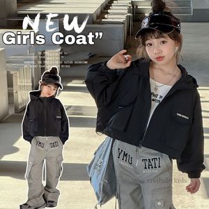 Big girls sequins jacket old kids letter printed hooded long sleeve outwear 2024 spring teenagers loose casual clothes Z6912