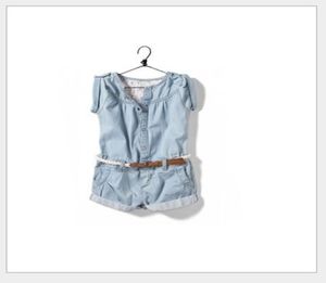 2016 sommar ny baby flickor denim jumpsuit kjol barn cowboy byxor shorts med bälte barn sammanfogade byxor söt tjej onepiece ro3766121