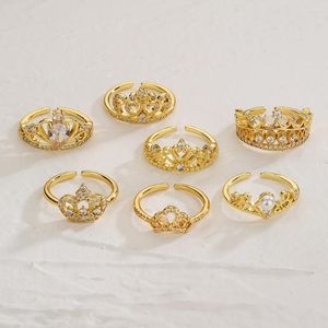 Cluster Anéis Mafisar Alta Qualidade Banhado A Ouro Zircão Coroa Anel Moda Delicado Cobre Mulheres Partido Jóias Acessórios Presentes
