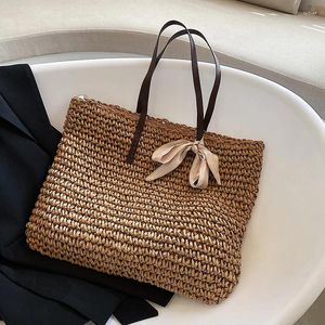 Evening Bags Vintage Khaki Beige Brown Handbags Straw Hand-weave Large Capacity Tote Shoulder Bag For Women 2024 Summer Bohemia Party