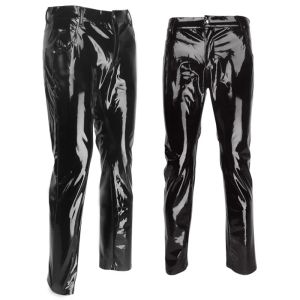 Pants Mens Lingerie Wetlook Slim Fit Shiny Patent PVC Leather Nightclub Party Tight Pants Leggings Trousers with Open Penis Hole