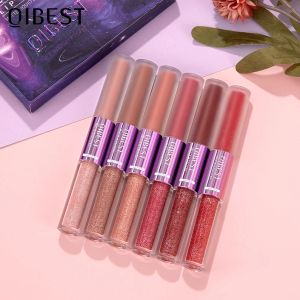 Sets QIBEST Lippen-Make-up-Sets 2-in-1-Doppelkopf-Matt-Flüssig-Lippenstift Glitzer-Lipgloss Glänzende feuchtigkeitsspendende Lippenglasur Langanhaltende Tönung