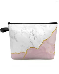 Cosmetic Bags White Marble Pink Makeup Bag Pouch Travel Essentials Lady Women Toilet Organizer Kids Storage Pencil Case