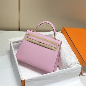 Kvinnor äkta läder tygväska högkvalitativ designer handväska luxurys rosa axelväska klassisk handtryck crossbody väska guld metall 3 storlekar