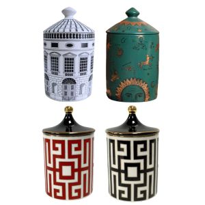 Tools Modern Architecture Striped Ceramic Storage Jar Candy Biscuit Bottle with Lid Coffee Bean Tea Caddy Candle Bottle for Home Gifts