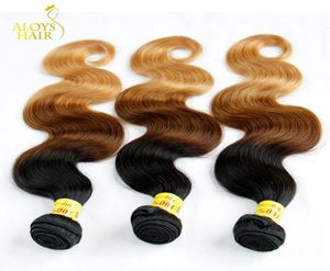 Ombre malaysiska kroppsvåg mänskliga hårförlängningar tre ton 1B427 Brown Blonde klass 8a ombre malaysiska jungfruhårväv bunt6480112