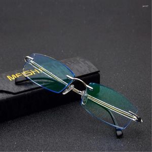 Sunglasses Frames Men's Myopia Blue Diamond Rimmed Glasses Pure Titanium Screw-free Glass For Men Alloy