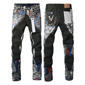 Purple Jeans Men's Designer Jeans 2024 Hiking Pants Ripped Hip Hop High Street Fashion Brand Paint Done Old Motorcycle Embroidery Snug Fit