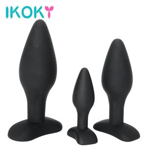 IKOKY 3PCSSET BUTT PLIG SEX FOR MĘŻCZYZN KOBIETY GAY Black Anal Plug Prostate Massager Produkty dla dorosłych Anal Trener Shop SML Y8093258