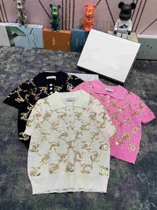 Kobiety Knits Tees Designer 2024 Runway Spring cekin haft haft zwykłe krótkie rękawa pullover lapel eleganckie guziki krzyty swetry mafy