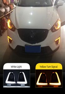 1 Set Dönüş Sinyal Stili 12V LED Araba DRL Mazda için Sis Lambası Deliği ile Gündüz Koşu Işıkları CX5 CX5 CX 5 2013 2014 2015 20167279931