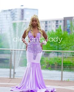 Lavendel Lila Lange Abend Formale Kleider 2024 Sparkly Diamant Kristall Samt Schwarz Mädchen Prom Kleider vestidos para mujer