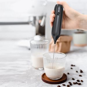 Batedor de leite elétrico 304, mini fabricante de espuma de aço inoxidável recarregável, cabo usb tipo c, misturador de bebidas, batedor para café