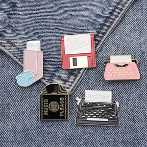 Enamel CD Record Typewriter Brooch USB Flash Storage Clothes Clip Lapel Pin Punk Brooch