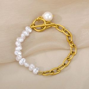 Braccialetti con ciondoli Perla simulata in acciaio inossidabile per donna Design dolce Catena di placcatura Perline bianche Bracciale Ragazza all'ingrosso