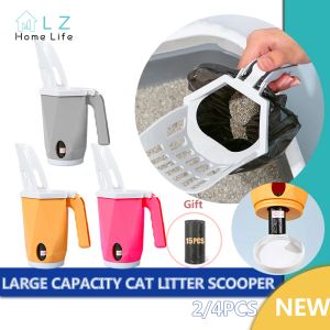 Housebreaking Large Capacity Cat Litter Scooper Builtin Poop Bag Detachable Cats Shovel Kitty SelfCleaning For Toilet Tray Box Clean Tool