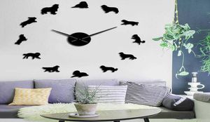 Безрамные кавалер-кинг-чарльз-спаниель 3D DIY настенные часы собака домашнее животное щенок магазин стены арт-деко креативные наклейки для гостиной X07268086636