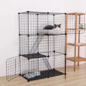 Gaiolas 3 camadas diy metal fio gato gaiola grande exercício lugar cercas para coelho porco cão 109x75x39cm interior destacável gato cercadinho casa