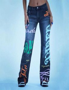 Y2K Print Denim Pants Women039s swobodne dżinsy High Street Women Autumn London Loss Low Rise Prosty spodni 2111194857246