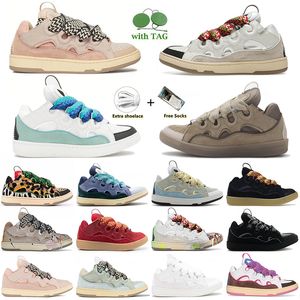 Lanvinics Leather Sneakers Designer Womens Casual Shoes Breathable Taupe Ocean Blue Lime Green Light Brown Platform School Travel Mens Trainers dh gate Size 35-46