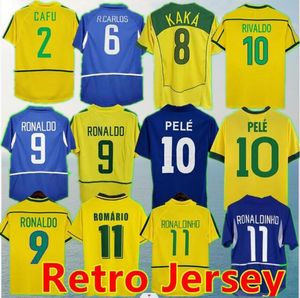 Brasil Vintage Jersey Romario 9 Rivaldo Brazils Carlos Ronaldinho Camisa de Futebol Ronaldo Kaka 1998 2006 2000 2002 1994 1970 1950 1950 23 Pele Retro Futbol Formaları