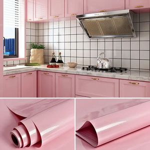 PVC Solid Color Self Adhesive Vinyl Wallpaper Waterproof Film DIY Renovering Oil-Proof Wall Stickers Kitchen Cabinet Home Decals 240227
