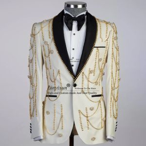 Abiti da uomo Smoking con ciottoli metallizzati Flash oro Abiti da uomo 2 pezzi Set Sposo Festa di nozze Prom Blazer Pantaloni Abito Terno Masculino Completo