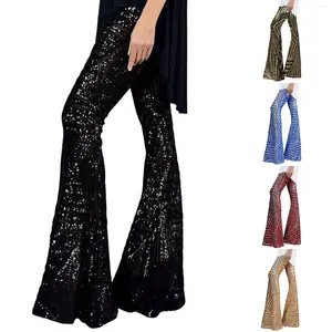 Women's Pants Women Sequins Wide Leg Fashion Shiny Hight Waist Flared Trousers Dance Long Party Streetwear