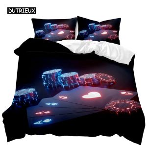 Set Poker duvet Cover Set Card Game Bedding Set Gamer Spela täcke täcker retro spel vuxna dubbla drottning kung polyester qulit cover ren gardiner