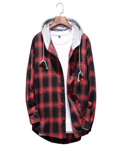 2018 Autumn Men039s Slim Fit Men Leng Sleeve Hooded Shirt Men Red Plaid Shirts Male Casual Shirt 4XL 5XL5877023