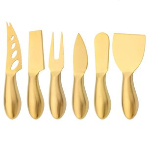 Set di coltelli da formaggio con manico in acciaio inossidabile opaco dorato, mini affettatrice per burro, taglierina per pizza al forno 240226