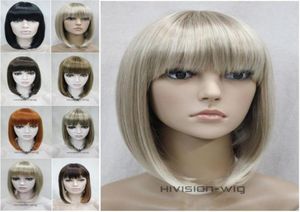 Güzel büyüleyici moda 8 renk bob kısa düz patlama kadın bayanlar günlük saç peruk hivision e960643887157116579