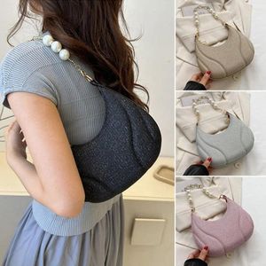 Evening Bags Solid Color Shoulder Bag Fashion Pearl Chain Underarm Handbags Women Girls