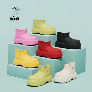 Gül Pembe Kadınlar Rainboots Açık Mekan Su Geçirmez Bayanlar Yağmur Ayakkabı Kalın Sole Slip Olmayan Hafif Eva Slip-On Çıkarılabilir Ayak Bileği Botları 240226