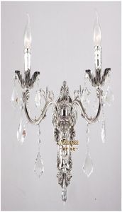 Klassisk guldkristallvägg Ljus fixtur Silvervägg Sconces Lamp Crystal väggfästen Ljus 2 ljus 9047815