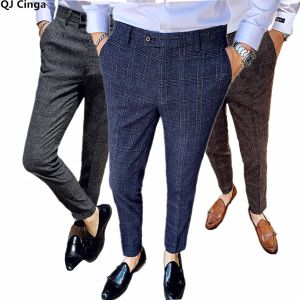 Spodnie Blue Men's Slim Business Style British Slim Slim Fit Classic Formal Dress Pants for Men Wedding Party Moders 2938