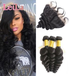 Capelli umani vergini brasiliani economici onda sciolta 3 pacchi con pizzo frontale 13 X 4 chiusura 4 pezzi trama di capelli Weave4685217