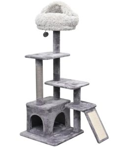 Scratchers 4Level Grey Cat Tree med lägenhet och repor, 48 '' Höjd Cat Scratcher Pets Cat Tree Tower